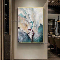 Hand Painted Blue Mountain Backdrop Decorative Painting Entrance Hallway Office Lobby Paintings