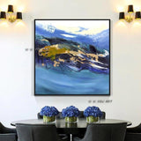 High Skilled Artist Hand Painted Abstract Blue and White and Gold on Canvas Rich Colors White and Blue Oil Painting