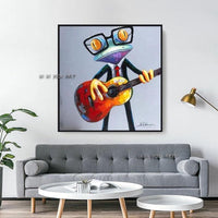 Hand Painted Frog Oil Paintings Modern Abstract Animals Of Wall Hangings Playing Piano Funny Playing Guitar Frog