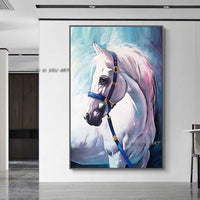 Hand Painted White Horse Art On Canvas Wall Art Decoration