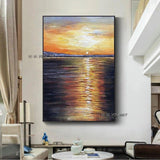 Hand Painted Sea Sunset Canvas Seascape Painting Home Hotel Decoration Wall Art Abstract Hallway Bedroom