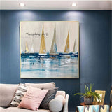 Hand Painted Landscape Oil Painting With Gold Foil Silver Art Seascape Ship Abstracts