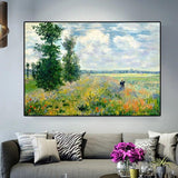 Hand Painted Monet Poppies At Argenteui Landscape Canvas Painting Wall Art