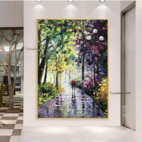 Texture 3D Knife Street Night Scenery Oil Painting Acrylic Modern Villa Wall Decorative Hangings Canvas Wall Art For Hotel