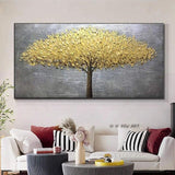 Hand Painted Knife Gold Tree On Canvas Palette 3D Painting Hand Painted Abstract