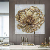 Hand Painted Abstract Canvas Wall Art Minimalist Modern Golden Flowers Decoration Office