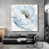 Design Unique Design High Quality Hand Painted Modern impression Blue Flower On Canvas