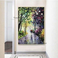 Hand Painted Landscape Oil Painting Modern Knife Street Figure Abstract Artwork Canvas Wall Room