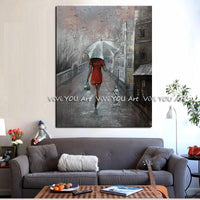 Hand Painted Lover Rain Street Lamp Landscape On Canvas Wall pcitures