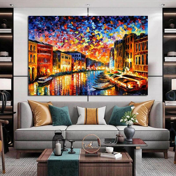 Hand-Painted Hand Painted Oil Painting Colorful Landscape Knife Street Abstracts Home Painting