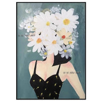 Modern Hand Painted Abstract Wall Canvas Art Floral Girl