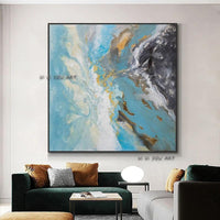 Hand Painted Blue On Canvas Painting Bedroom Hand Painted Abstract Wall Art