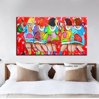 Hand Painted Oil Painting Modern Cartoon Character Woman Abstract Canvas Room Decor