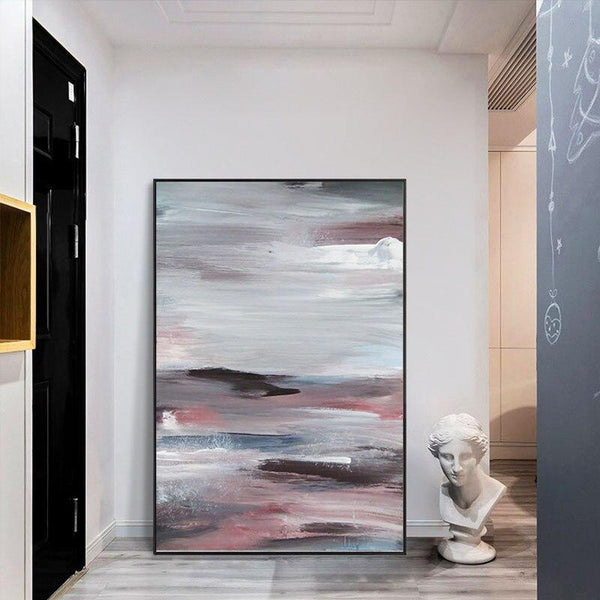 Hand Painted Modern Abstract Oil Painting On Canvas In Pink Gray ative Mural