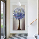 Hand Painted Lavender Knife Flower Tree Oil Painting Chinese Style Canvas Art