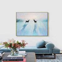 Hand Painted Oil painting Two Deer Hand Painted Modern Abstract Animal on Canvas for As