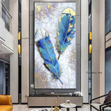 Hand Painted Modern Gold Foil Art Canvas Feather Oil Painting Texture Thick Art Showpiece