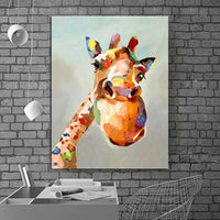 Hand Painted Modern Animal Oil Painting Cute Colorful Giraffe Abstract Canvas