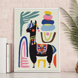 Hand Painted Cartoon Animal Alpaca Oil Painting Canvas Modern