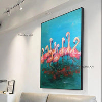 Animal Oil Painting Hand Painted on Canvas Painting Pink Flamingo Abstract