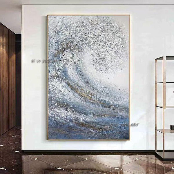 Hand Painted Palette Knife Heavy Textured Acrylic Art Textured Sea Wave Wall Hanging Canvas Art Decorative Item Piece