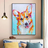 Modern Cool Dog Corgi Animal Hand Painted Canvas Oil Paintings Animal Art Mural