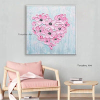 Modern Oil Paintings Abstract Wall Art Canvas Hand Painted Noble Pink Knife Flower