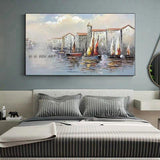 Hand Painted Abstract Wall Art Sailboat Seascape Modern On Canvas Decorative