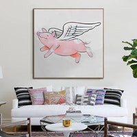 Art Hand Painted Canvas Oil Paintings Cute Little Pig Modern Abstract Animal Wall Art Kid's Room