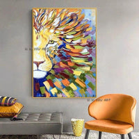 Color Lion Abstract Oil Painting Hand Painted on Canvas Art and African Animals Bedroom