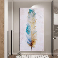 Hand Painted Oil Painting Feather Abstracts Room Wall Art on Canvas Paintings