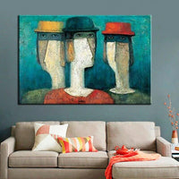 Hand Painted Retro Simple People Oil Painting Abstract Canvas Wall Arts