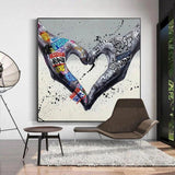 Hand Painted Street Art Oil Painting Canvas Modern Hand is Love Abstract in Livingroom Decor Home