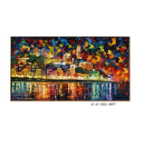Hand Painted Modern Abstract Knife Painting Town Night Scene Canvas Painting