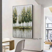 Hand Painted Art Green Landscape Big Tree Oil Painting Canvas Wall Painting