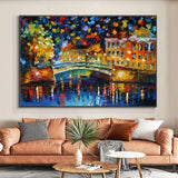 Hand Painted Modern Abstract Knife Painting Town Night Scene Canvas Painting