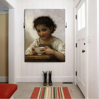 Hand Painted William Adolphe Bouguereau《Milk soup》Canvas Oil Painting Background Decor