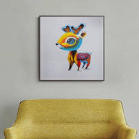 Hand Painted Modern Abstract Cartoon Animal Oil Painting On Canvas Cute Fawn