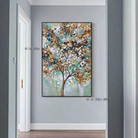 Hand Painted Contemporary Gold Foil Tree Abstract Minimalist Modern Wall Art Decorative