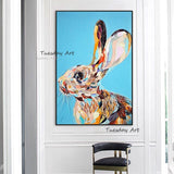 Hand Painted Oil Painting Abstract Animal Rabbit Wall Canvas Art For Modern Home Children Room