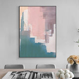 Hand Painted Pink Green Abstract Oil Painting Canvas Art Decor Modern Home Minimalist Art Poster Wall Decor