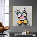 Hand Painted Art Oil Painting Modern Cute Dog Abstract Canvas Wall Art