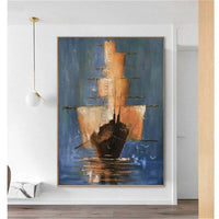 Hand Painted Oil Painting Modern Retro Seascape Sailing Boat Abstract Canvass Bedroom Fashion