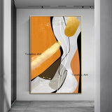 Hand Painted Oil Painting Yellow White Black Lines Abstract Art Canvas Decor