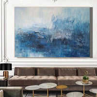 Hand Painted Blue Color Canvas posters and Minimalist Style Arts Bedroom