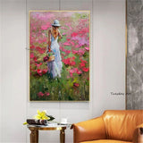 Impressionist Oil Paintings Hand Painted Girl Holding Flower basket Wall Art Canvas Bedroom Decor