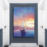 Hand Painted Oil Painting Seascape Sunrise Sail Abstract Hand Painted Canvas Painting Modern