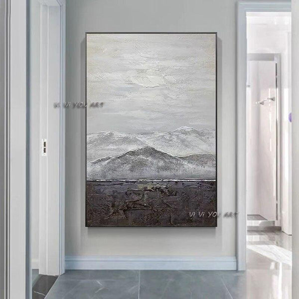 Hand Painted Mountains Rivers Geometric Figure Canvas Painting Gold Art