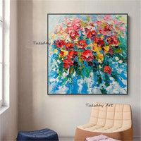 Hand Painted Oil Paintings Knife Flowers Roses Retro Art Abstract Canvas Painting Bedroom