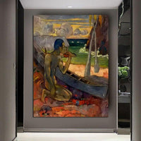 Hand Painted Oil Painting Paul Gauguin The Poor Fisherman Figure Landscape Abstract Retro